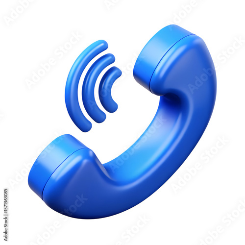 3d icon of a blue telephone receiver with sound waves, isolated on transparent background