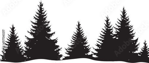 Christmas tree vector illustration with pine branches in a snowy winter forest landscape.