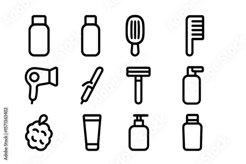 Black and white hair care icons vector illustration for beauty and hygiene design