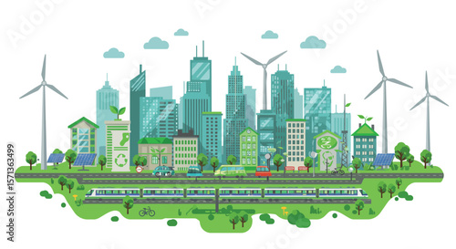 Sustainable city ecosystem vector illustration for environmental design and awareness posters