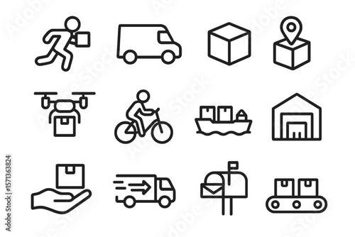 Delivery and logistics vector illustration in line style for shipping and transportation design