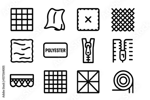 Textile fabric icons set vector illustration for design and fashion projects