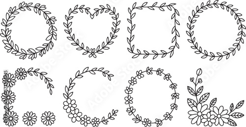 Floral leaf frames and borders circular