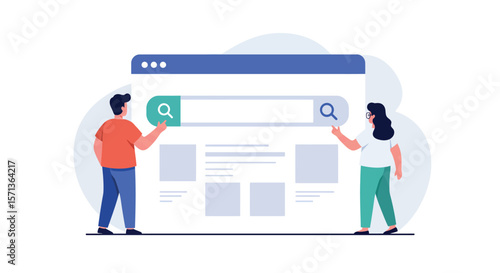 Collaborative search experience vector illustration for digital communication and web design projects