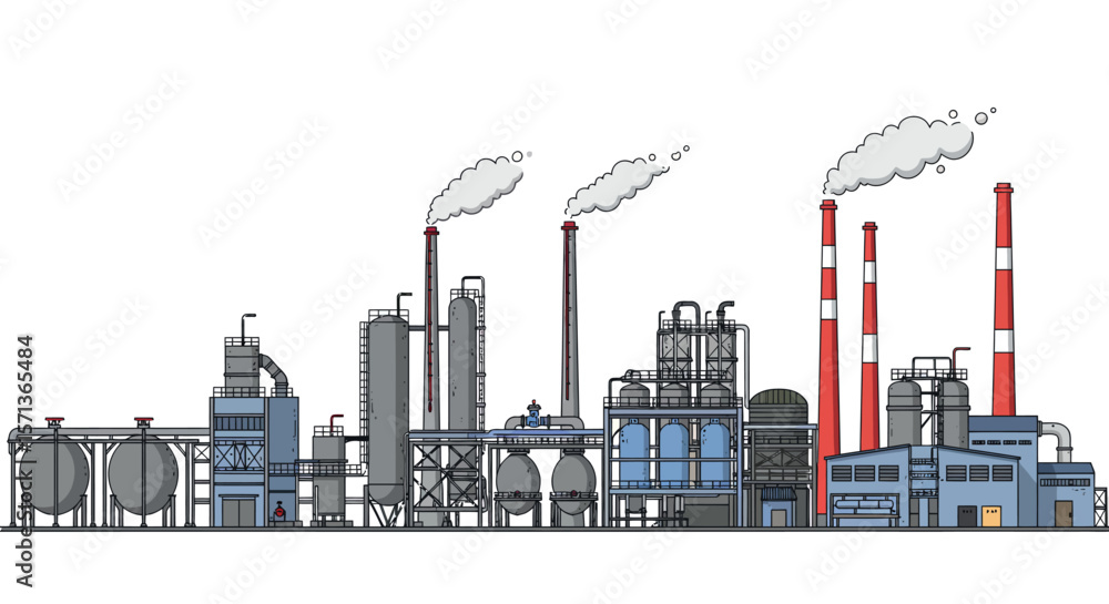 Obraz premium Industrial factory skyline vector illustration in flat style for design projects