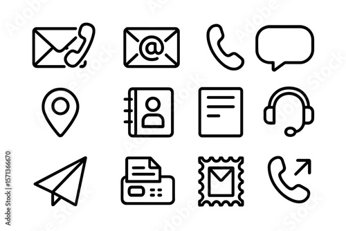 Communication and office icons vector illustration - line style design for digital and print media