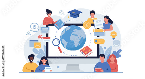 Online education and learning concept vector illustration for digital platforms