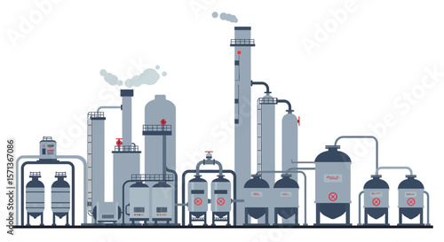 Industrial factory pipes and towers vector illustration - flat style design for posters or infographics