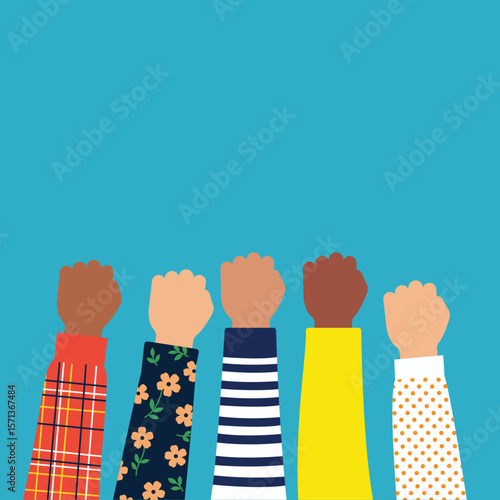 Diverse Raised Fists in Solidarity – Vector Illustration