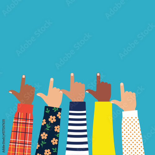 Diverse Hands Pointing Upward - Unity and Direction