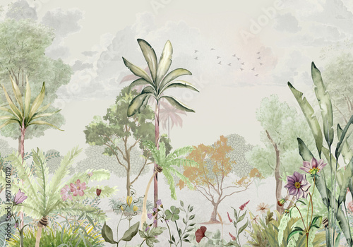 Wallpaper Mural grunge background with flowers Torontodigital.ca