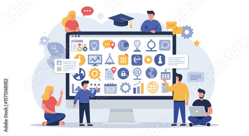 Educational technology and online learning vector illustration for digital education design