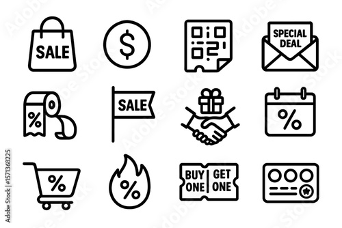Shopping and discount icons vector illustration for marketing and promotion in line art style