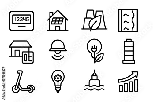Eco-friendly energy and sustainability vector illustration - line style for design projects