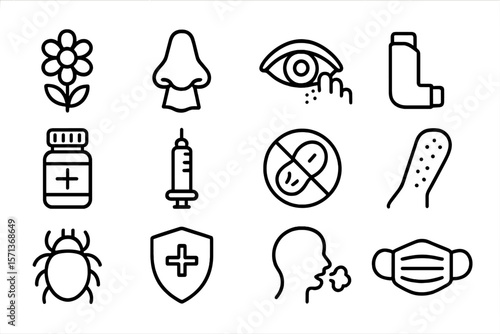 Medical and allergy line icons vector illustration for healthcare design and graphics