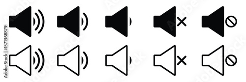 speaker icon set. noise icons symbol. sound level. silent signs. Volume symbol. Megaphone icons set. Loudspeaker megaphone icon collection. Shout announce. Loud speaker public announcement. EPS 10. 