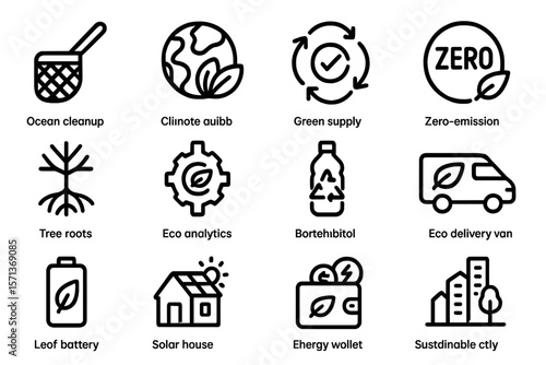Eco-friendly icon set vector illustration - sustainability and green practices for design