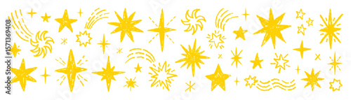 Star firework vector line icon. Hand drawn star element background. Firework sparkle illustration, doodle crayon sketch pattern. Brush spark shape. Pencil brush marker light burst set. Party sky bg