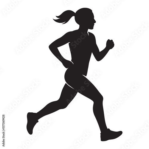 Silhouette of Athletic Woman Running in Motion Isolated on White Background

