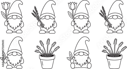 Gnomes holding flowers and plants fantasy folklore