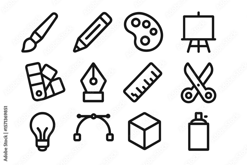 Fototapeta premium Artistic tools vector illustration for creative design projects in line art style