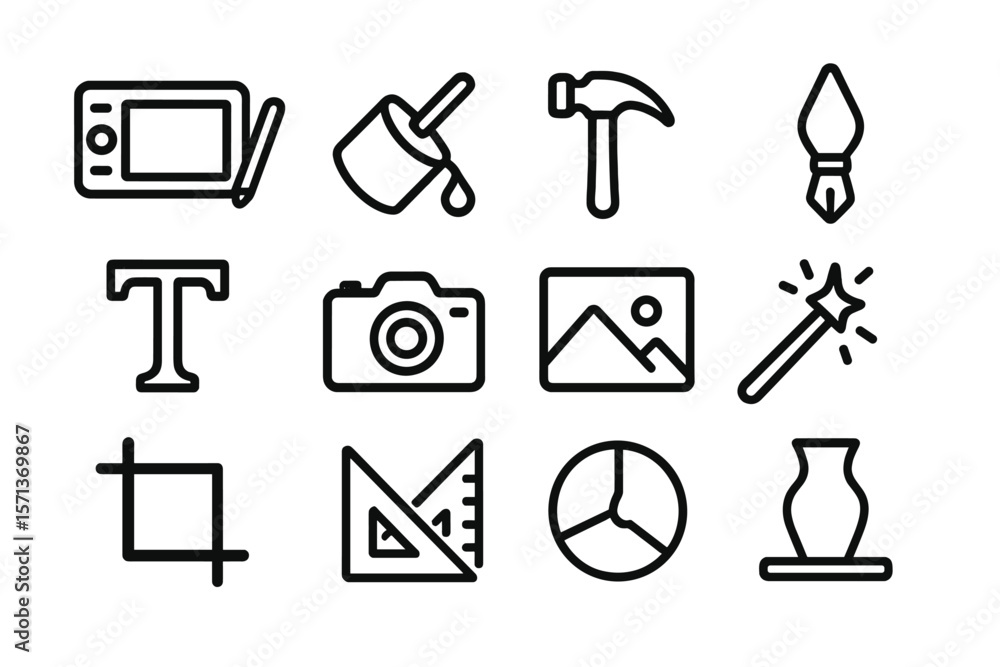 Obraz premium Creative tools vector illustration: icon set for digital design projects in flat style