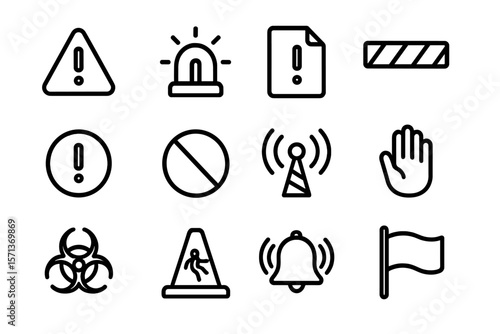 Minimalist vector illustration of safety and warning icons for precautionary design