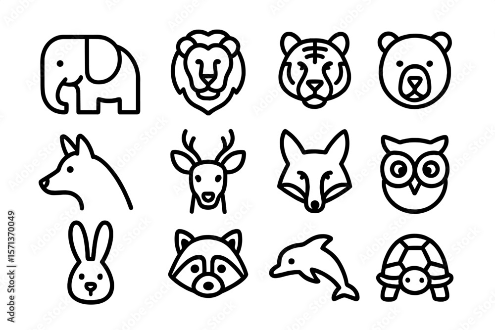 Minimalist line art animal icons vector illustration for design projects Minimalist line art animal icons vector illustration for design projects