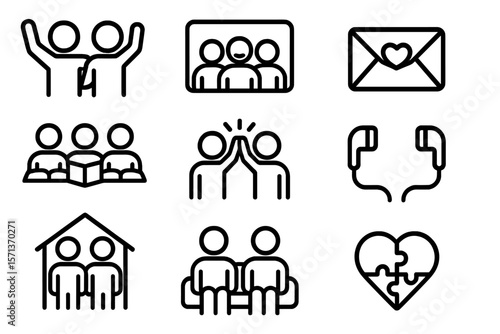 Community connection and family interaction icons vector illustration for social media and web design