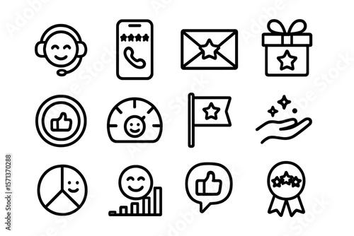 Customer service and satisfaction vector illustration in line icon style