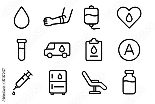 Blood donation icons vector illustration for medical apps and design