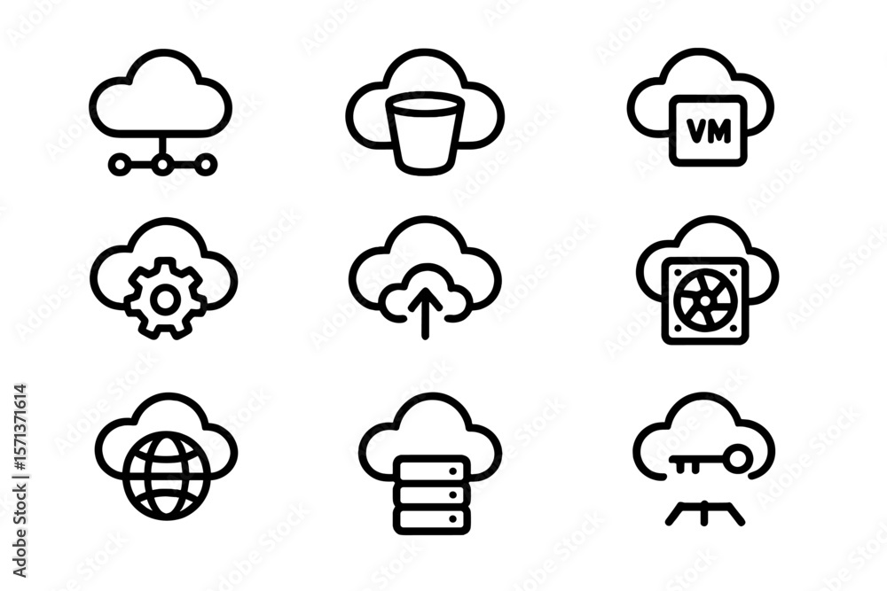 Cloud computing line icons set vector illustration for tech designs Cloud computing line icons set vector illustration for tech designs