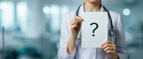 Wallpaper Mural The doctor holding a sign with a question mark in a healthcare setting. Torontodigital.ca