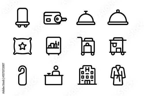 Hotel service icon set vector illustration in minimal line style for design and print