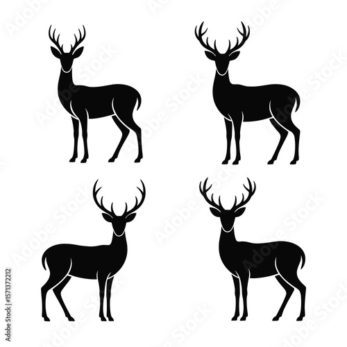 Four unique deer silhouettes in different standing poses and artistic styles