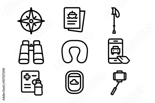 Travel essentials icon set vector illustration in flat style for design and print