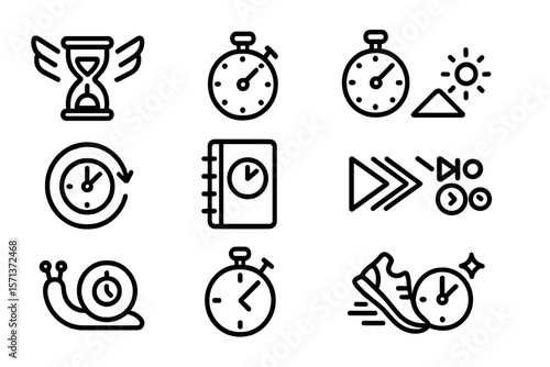 Time management vector illustration with stopwatch and hourglass icons for productivity design