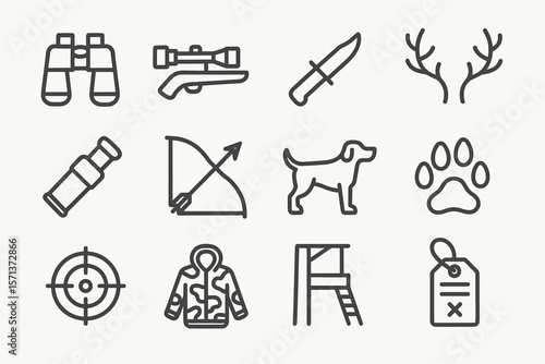 Hunting and outdoor adventure icons vector illustration for design projects