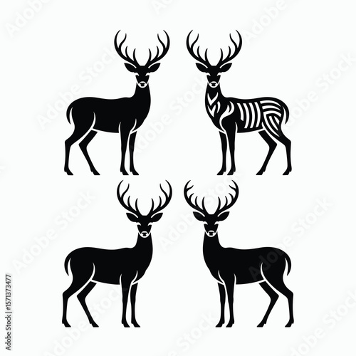 Four unique deer silhouettes in various standing poses and styles full body