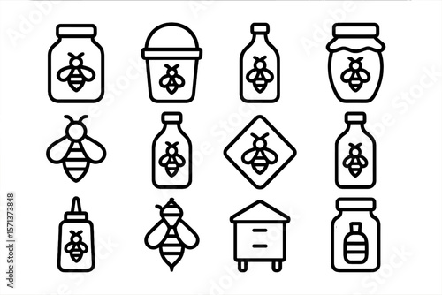 Honey and beekeeping vector illustration in line style for design projects