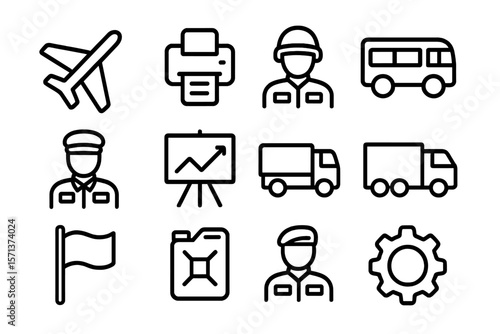 Military and logistics icon set vector illustration for interface design in minimal line style