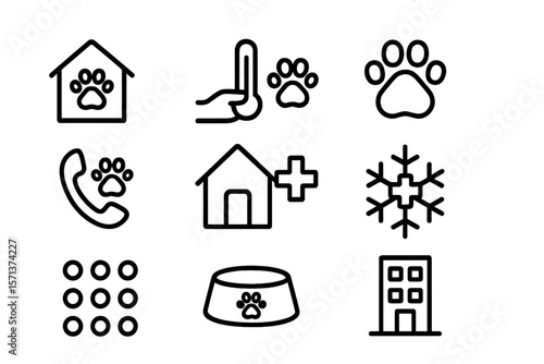 Pet care icons set vector illustration in minimalist style for design projects