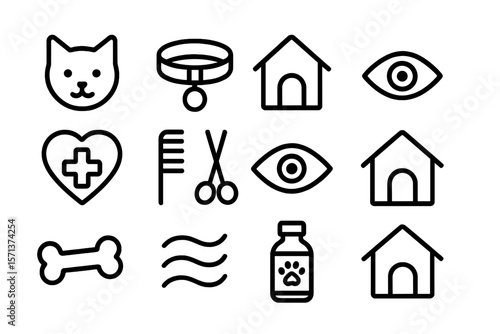 Pet care vector illustration: essential veterinary and grooming icons for design projects
