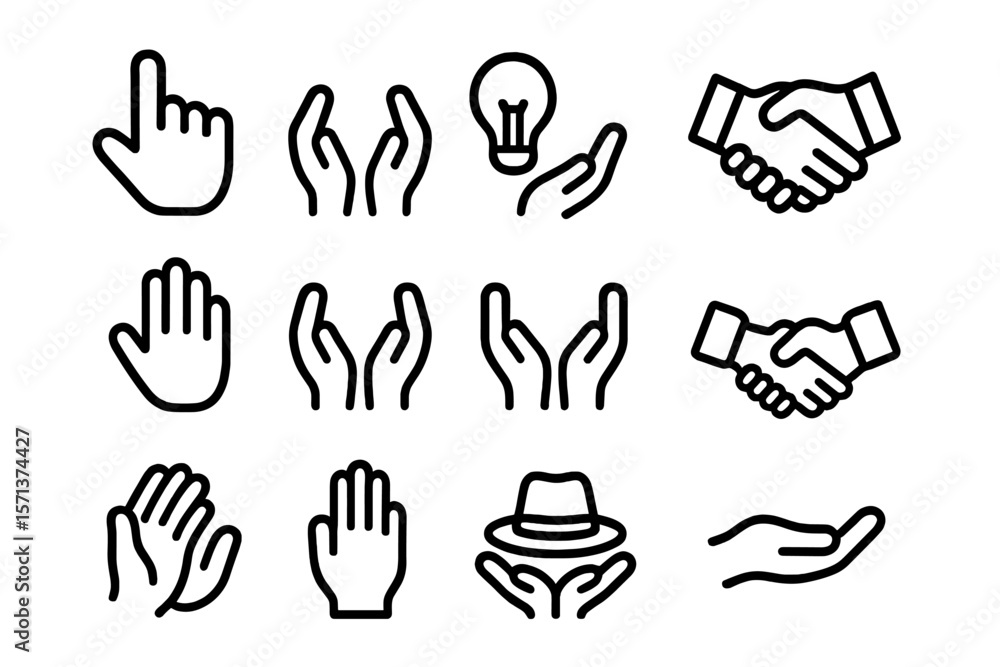 Fototapeta premium Collection of hand gesture and idea icons vector illustration for design use