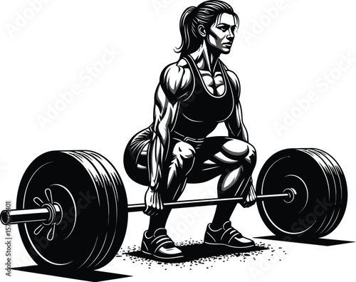 Strong woman deadlifting barbell fitness workout gym exercise weightlifting art