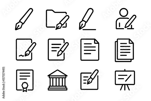 Line art vector illustration of document and writing icons for office and education design