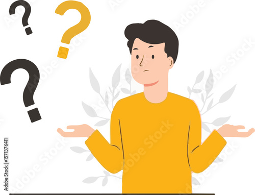 Man confused with question marks around head