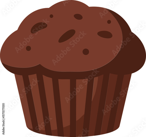 Chocolate muffin with chocolate chips in brown paper cup isolated on white background bakery dessert treat food item