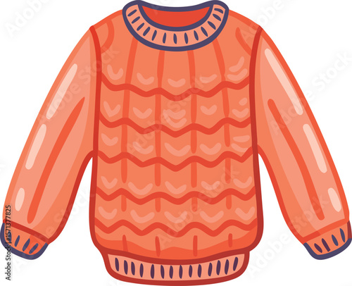 A comfortable looking, chunky knitted sweater with textured patterns, perfect for warmth.