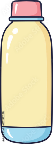 Plastic bottle illustration with pink cap and blue base simple design vector graphic